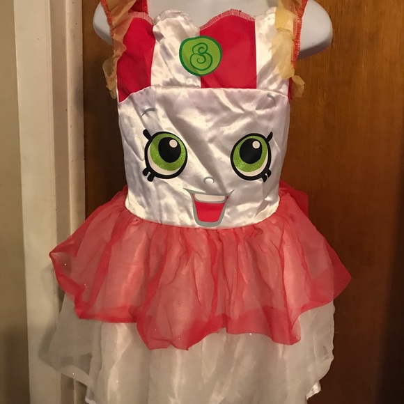 Shopkins Girls Costume Dress Poppy Popcorn White & Red Glittery Gown Dressup - Picture 4 of 4